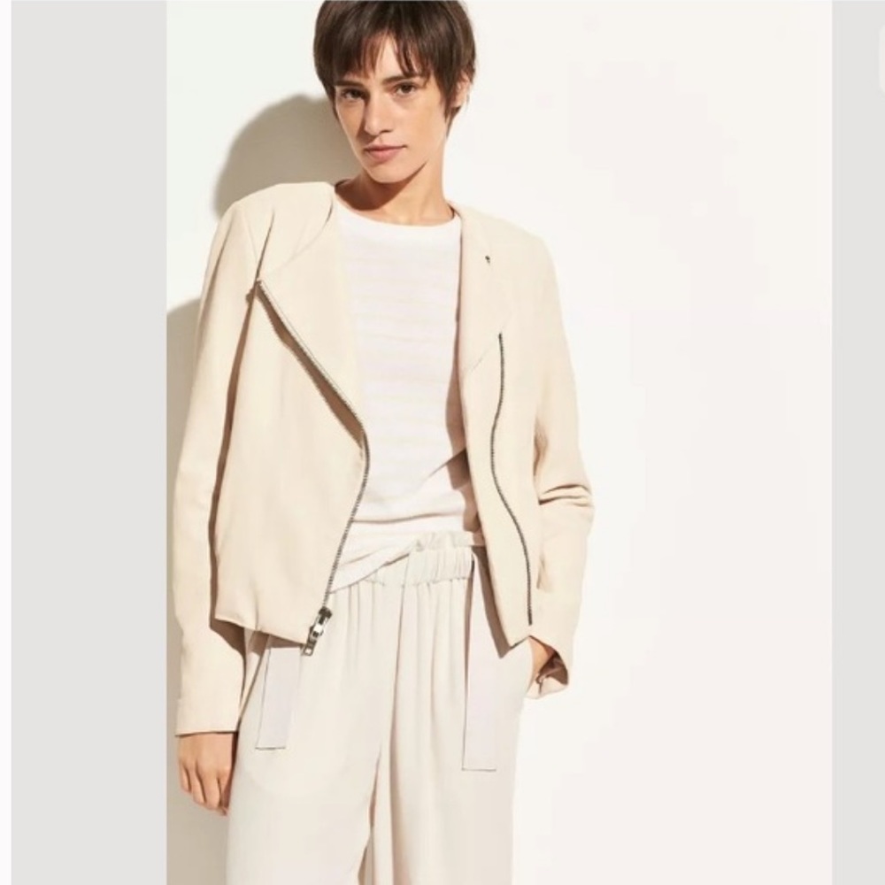 VINCE Asymmetric Cross Front Leather Jacket